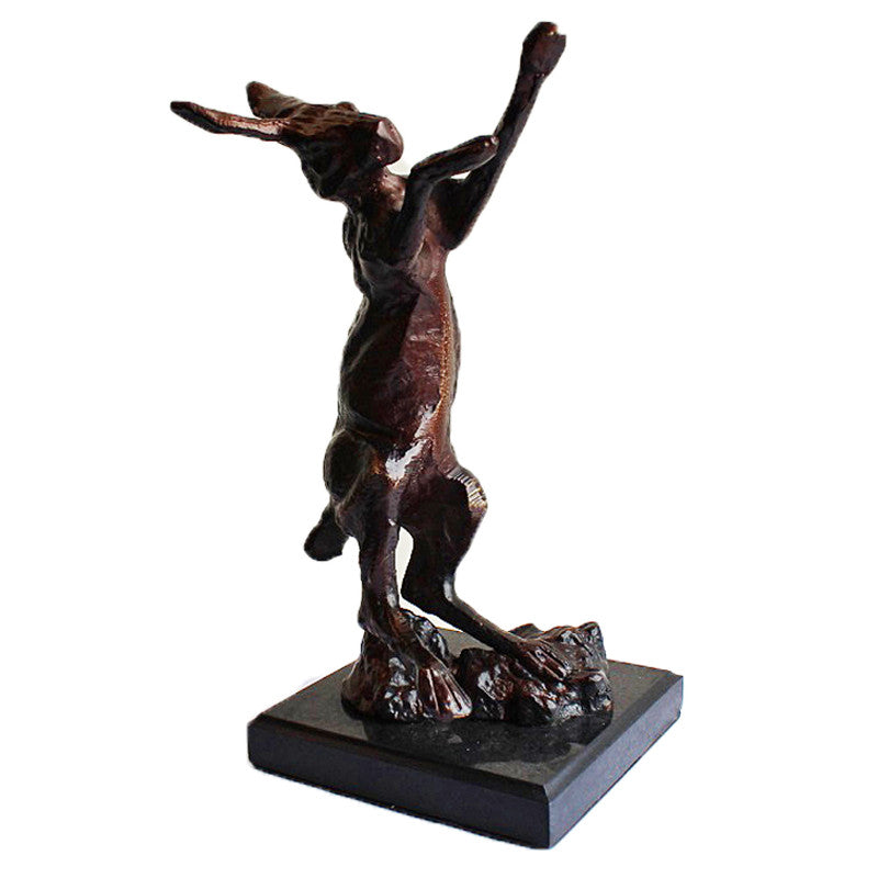 Bronze Finish Boxing Hare Figure - Paws Up