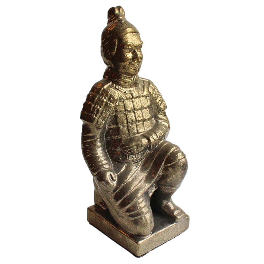Kneeling Chinese Warrior Sculpture - Tarnished Gold Effect