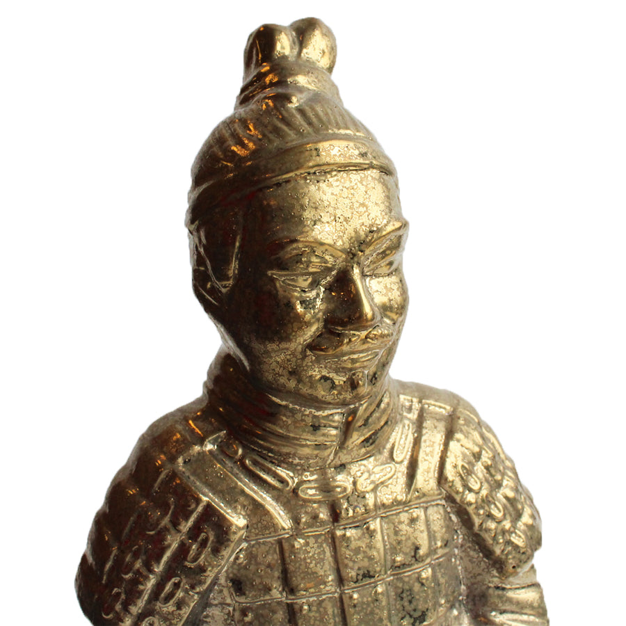 Kneeling Chinese Warrior Sculpture - Tarnished Gold Effect